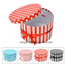 DOT / Stripe Printing Round Paper Gift Box with Ribbon